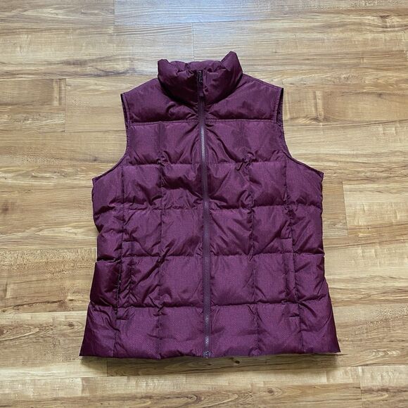 LANDS END L Plum Purple Herringbone Puffer Full Zip Down Feather Vest Outdoor - Picture 8 of 16